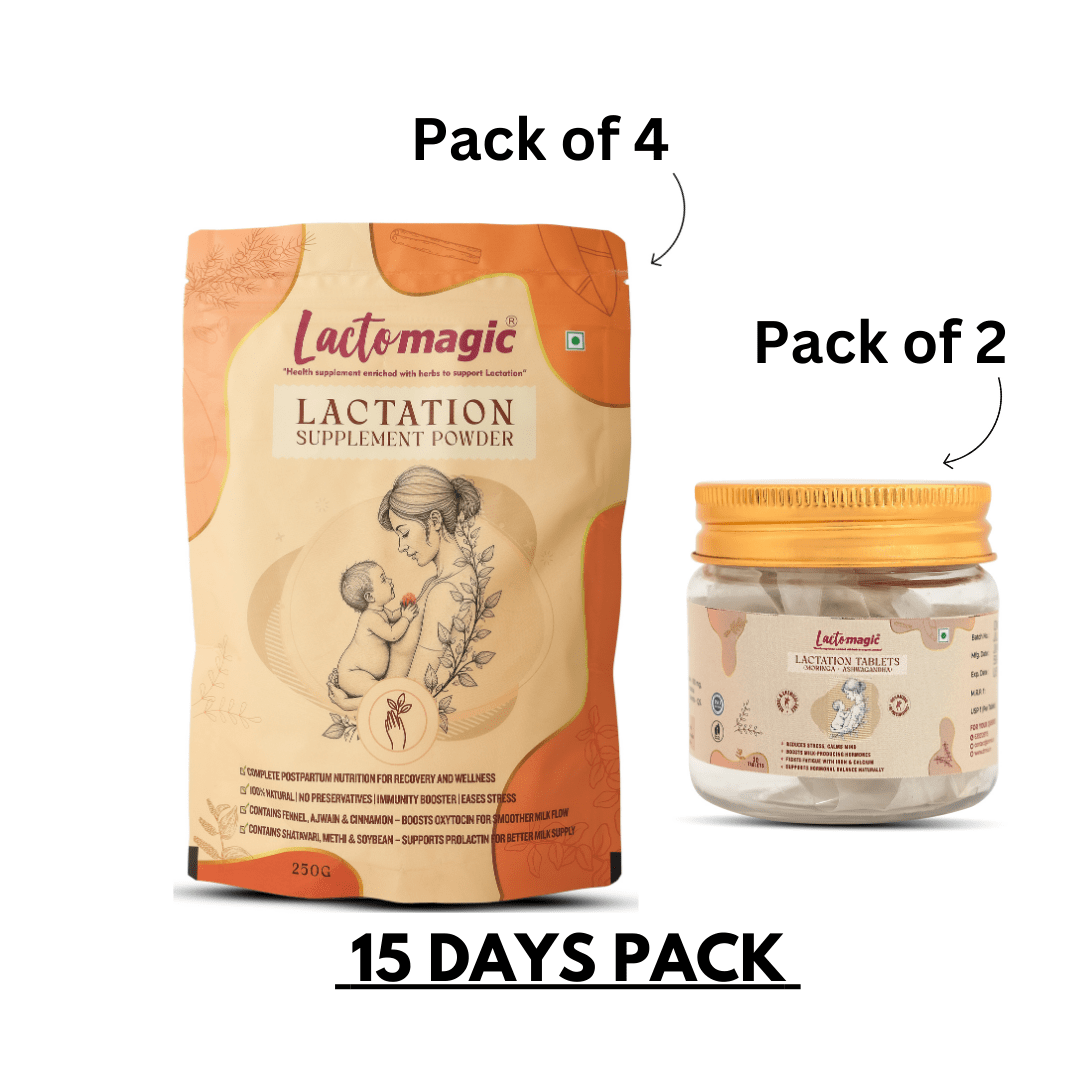 15 Days Lactomagic Combo: Complete Lactation Support for New Moms with Lactomagic Powder and Tablets (WITHOUT OIL)