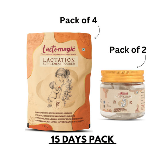 15 Days Lactomagic Combo: Complete Lactation Support for New Moms with Lactomagic Powder and Tablets (WITHOUT OIL)