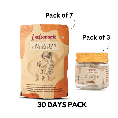 30 Days Lactomagic Combo with Lactomagic Powder and Tablets: Complete Lactation Support for New Moms (WITHOUT OIL)