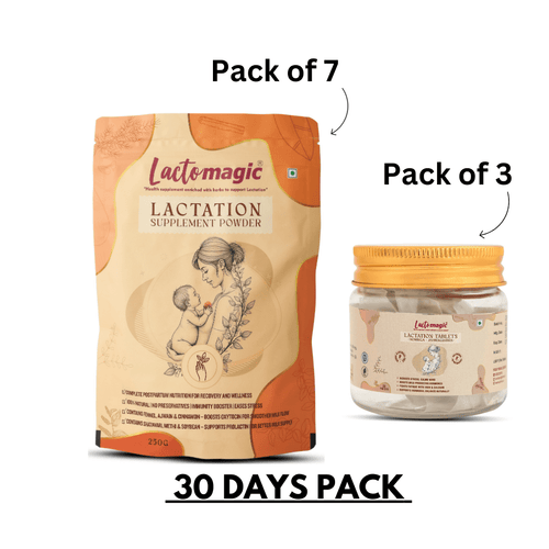 30 Days Lactomagic Combo with Lactomagic Powder and Tablets: Complete Lactation Support for New Moms (WITHOUT OIL)