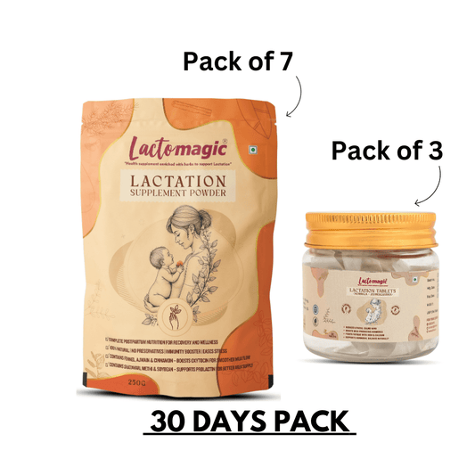 30 Days Lactomagic Combo with Lactomagic Powder and Tablets: Complete Lactation Support for New Moms (WITHOUT OIL)